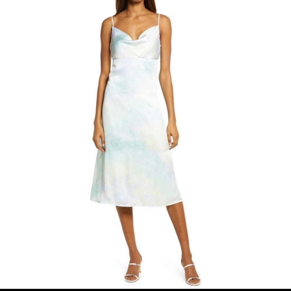 Lulu's Tranquil State Tie Dye Satin Midi Dress Small.